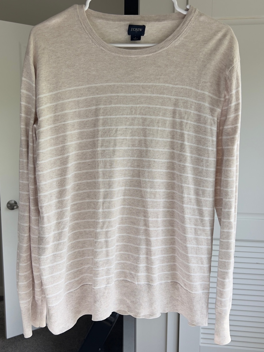 J. Crew Women’s Soft Stripe Long-Sleeve Pajama Top in Light Pink and White